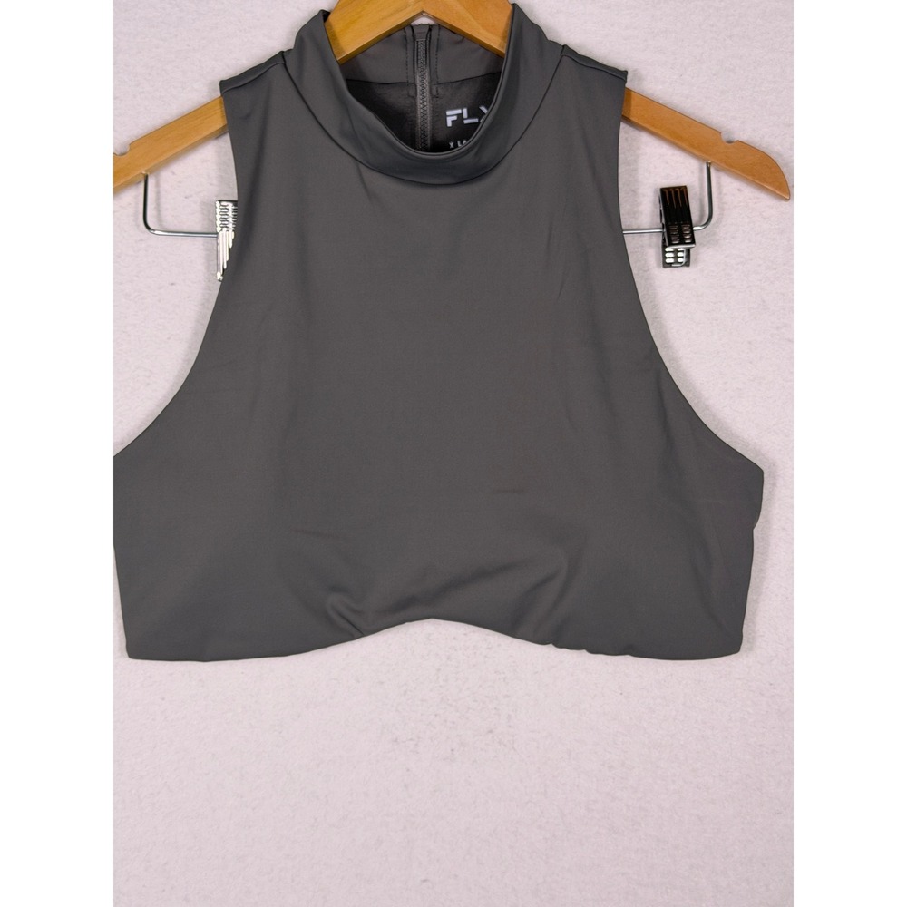 FLX Active‎ Outdoor Crop Top Women XL Gray Mock Neck Zipper Back UPF 40+ NEW
